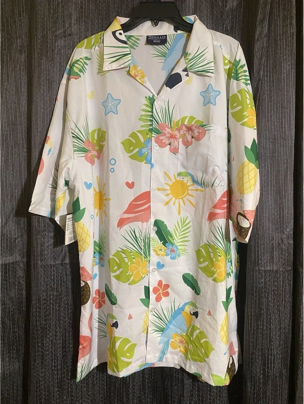 Pacific & Co Men's Size XL White Tropical Birds Lightweight Hawaiian Shirt - NWT